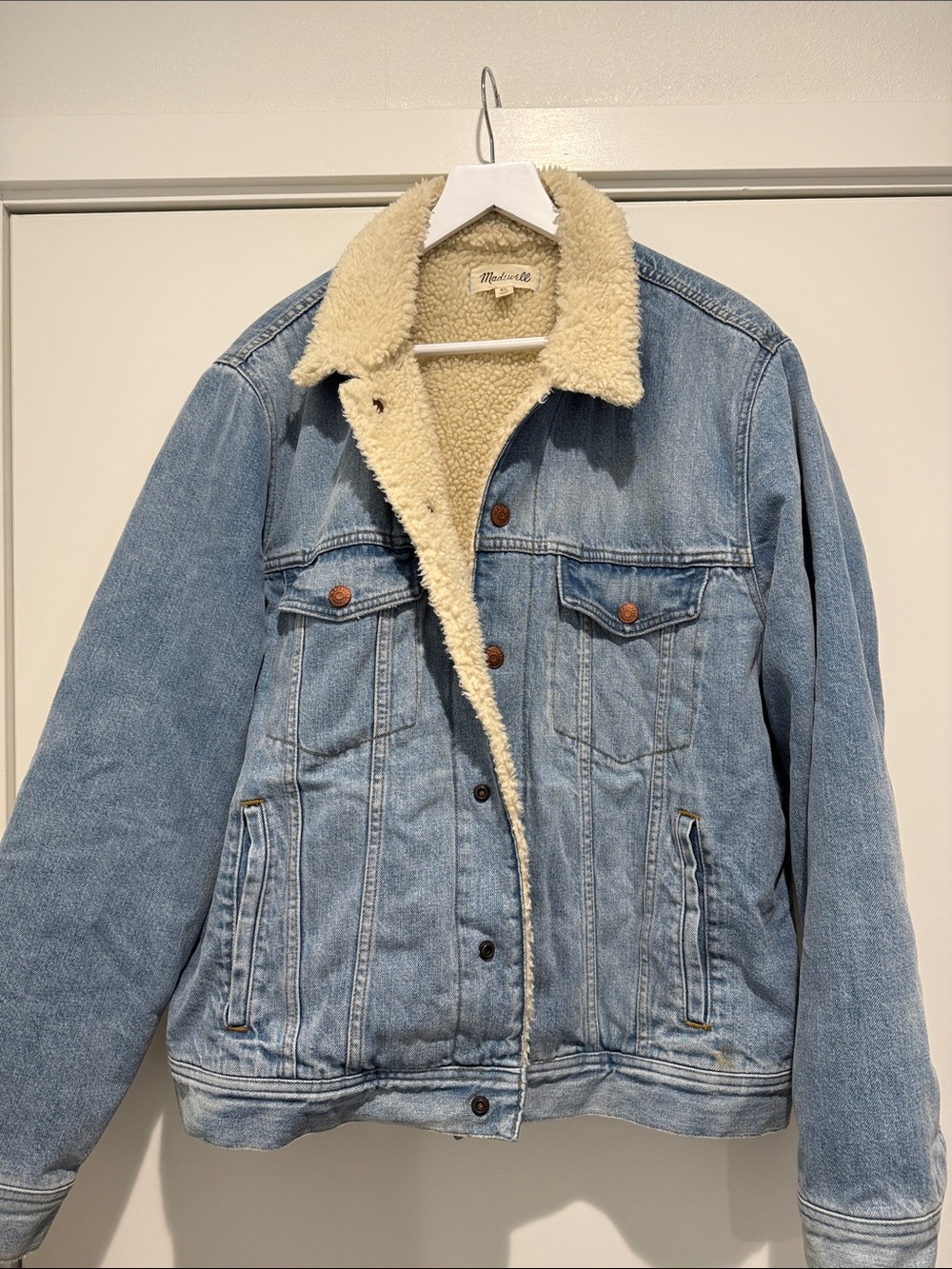 Madewell Light Blue Denim Jacket with Cream Sherpa Lining